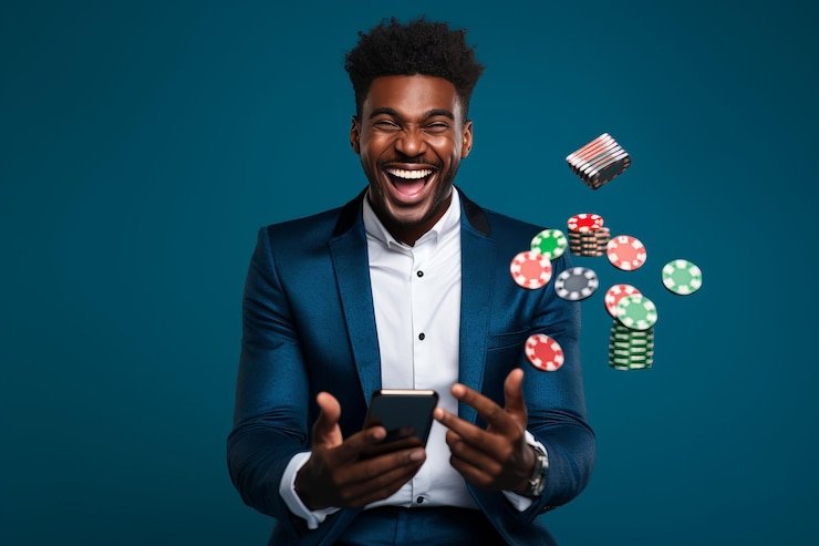 Pengguna membaca tips taruhan dari ponsel